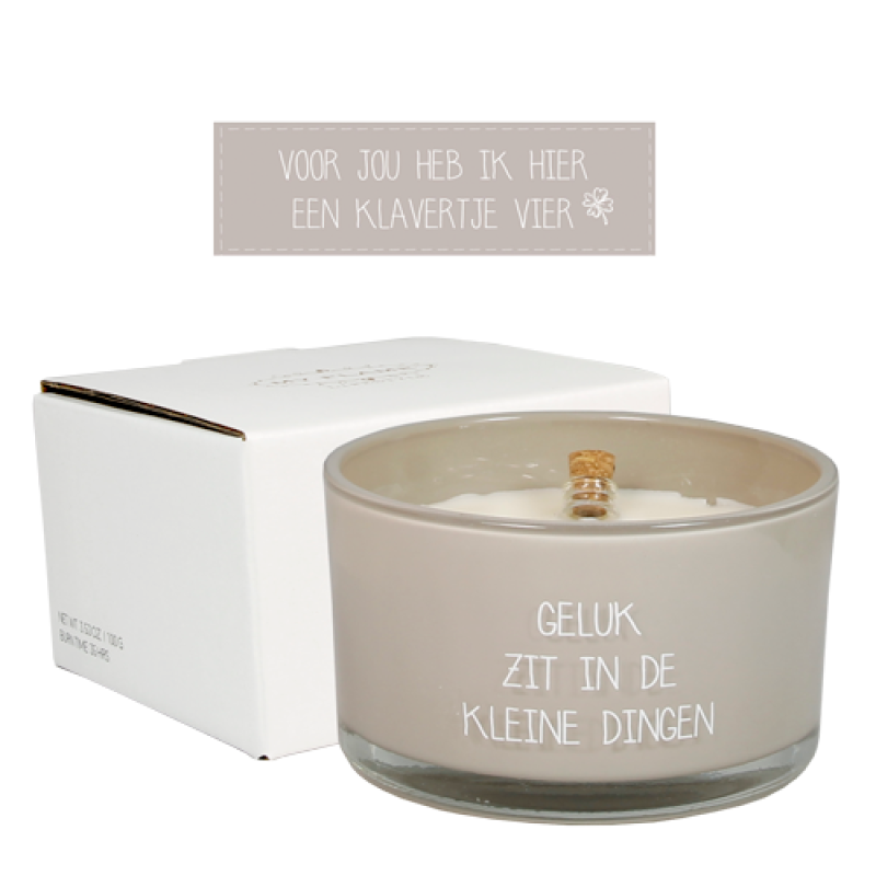 Flessenpost kaars - Geluk zit in de kleine dingen - Fig's Delight